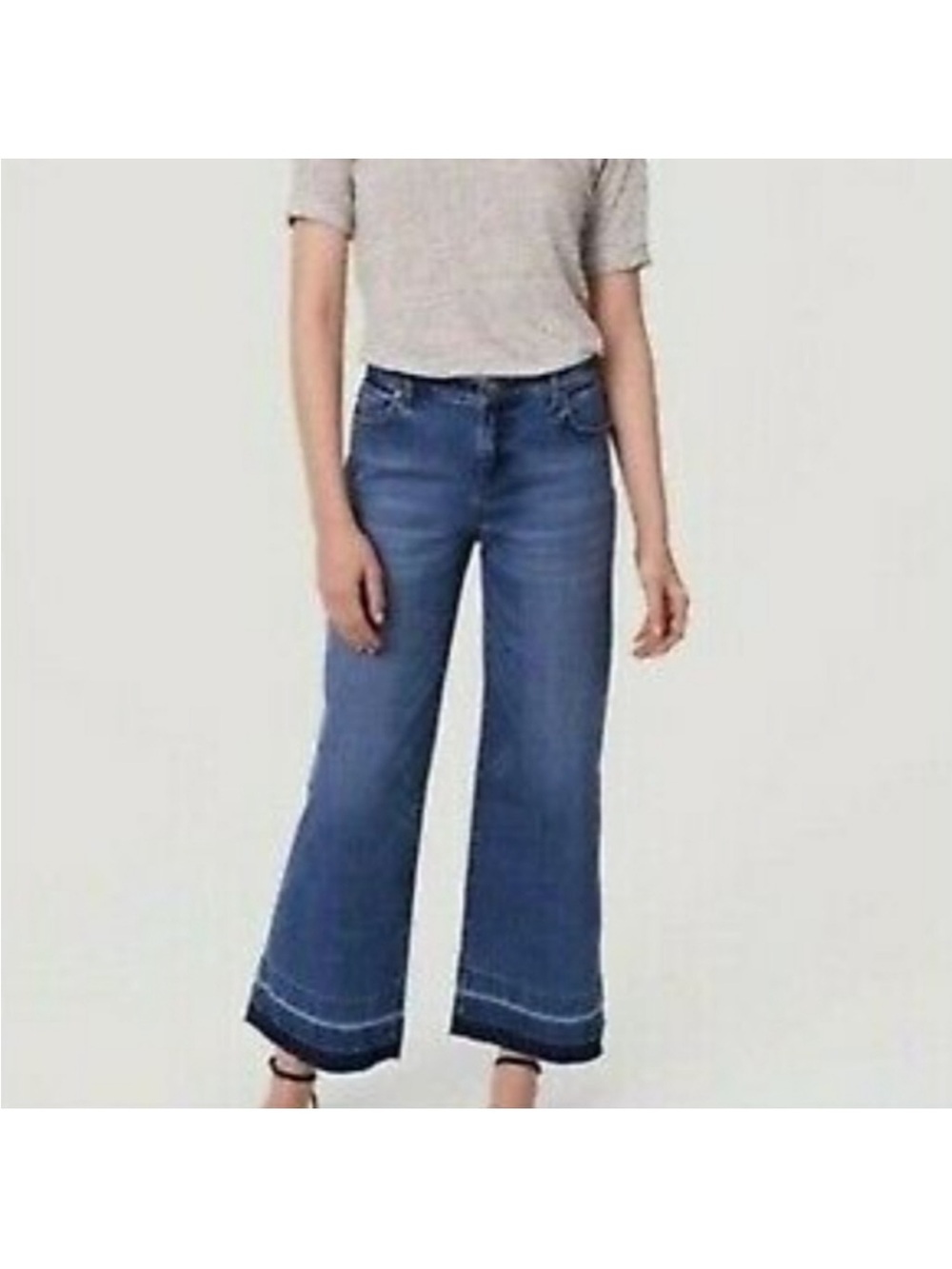 Loft crop wide leg released raw hem jeans Sz 12 - Picture 3 of 9